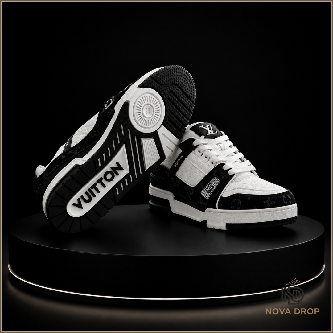 Louis Vuitton LV Trainer White Black Monogram Denim